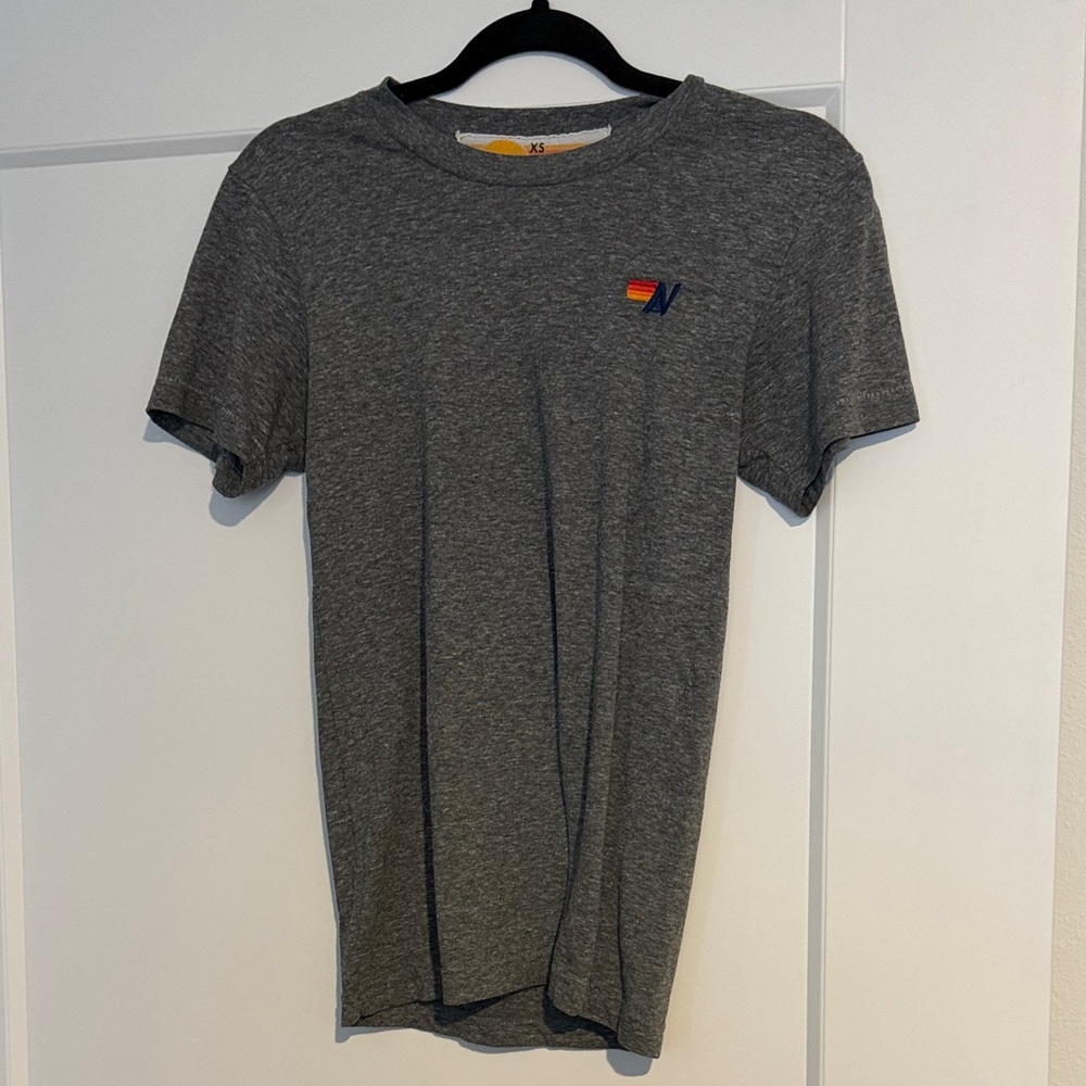 Aviator Nation Heather Gray Short-Sleeve Crew Tee with Small Rainbow Chest Logo